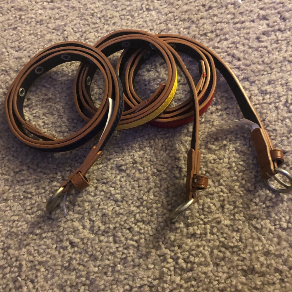 Three belts...red, yellow, blue